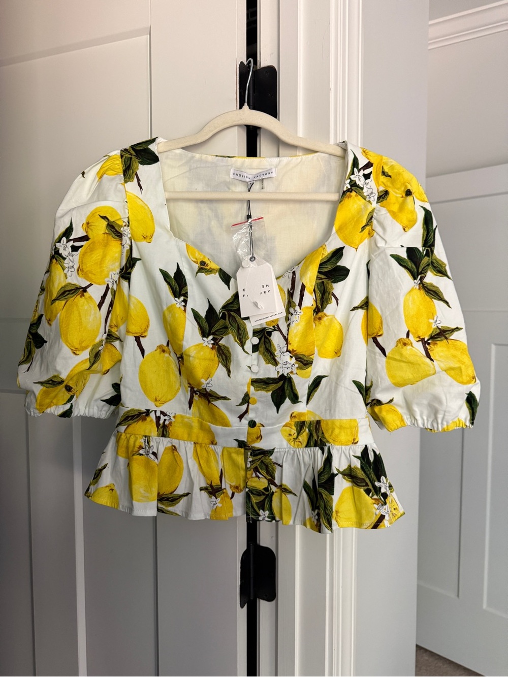 English factory lemon printed peplum top new nwt blouse